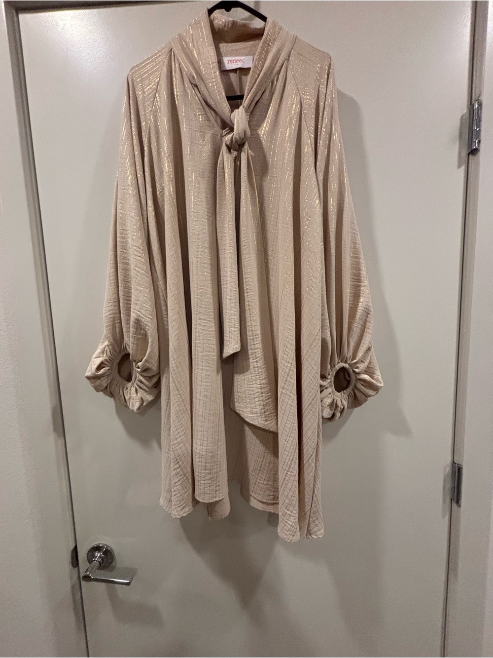 Attitudes by Renee Shimmery Cream Tie-Neck Tunic